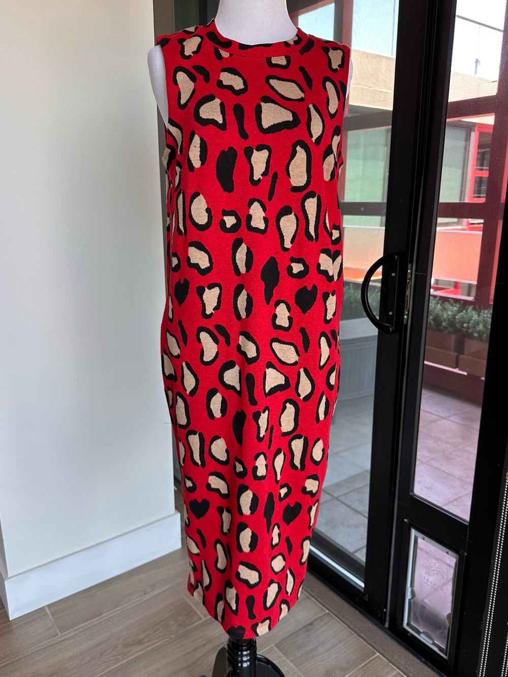 ASOS Red and Black Knit Leopard-Print Dress